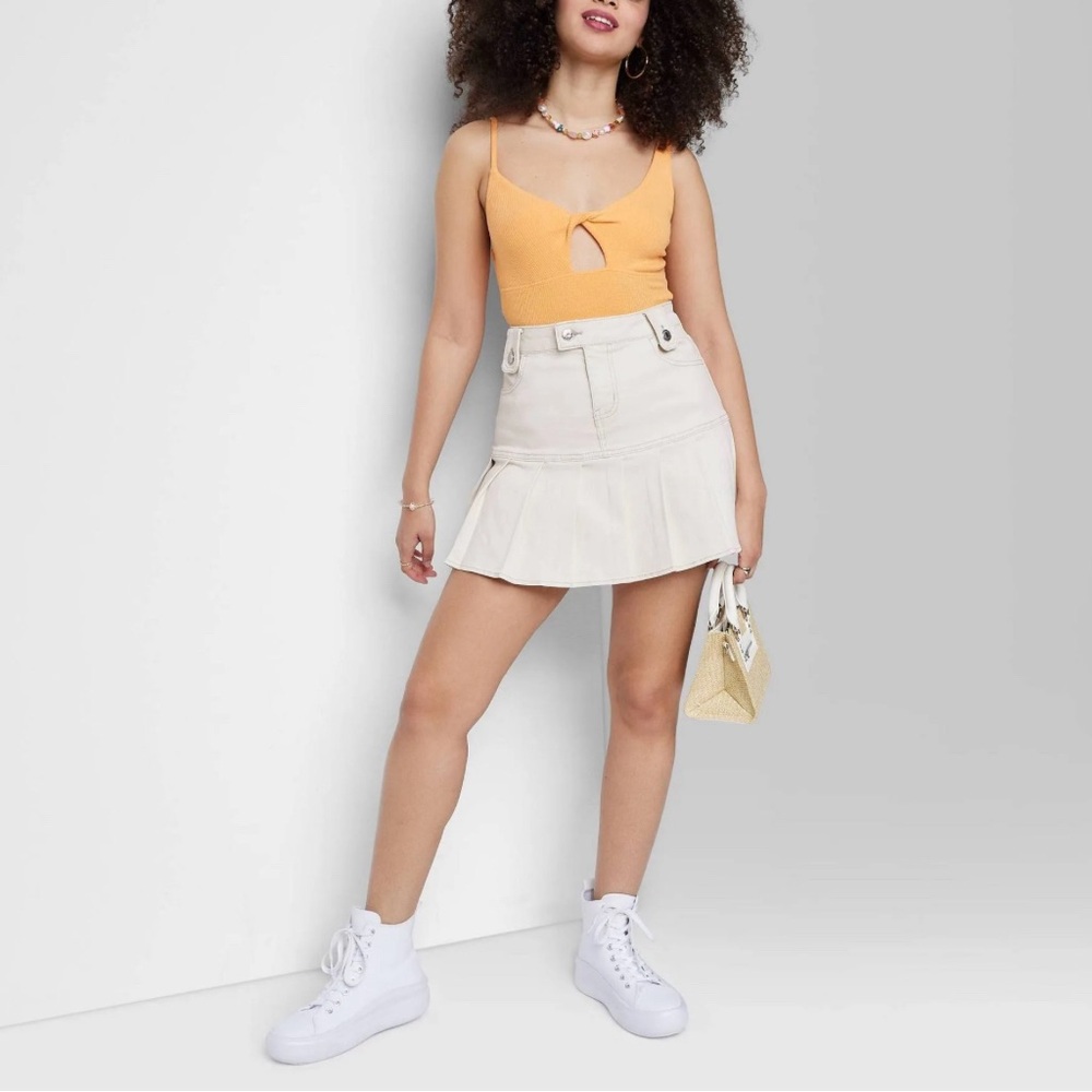 Wild Fable | High-Rise Pleated Denim Mini Skirt Off-White Womens Size 8